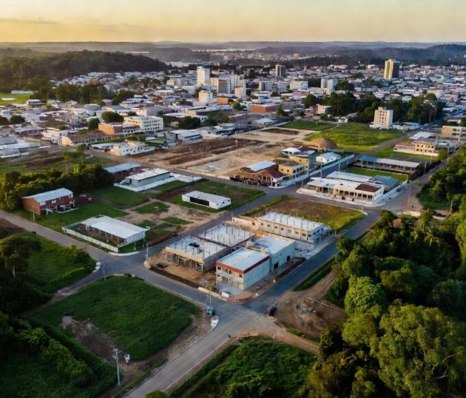 Vista aérea de Presidente Médici mostrando expansão urbana e crescimento econômico