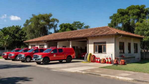 Viaturas do Corpo de Bombeiros em estação brasileira