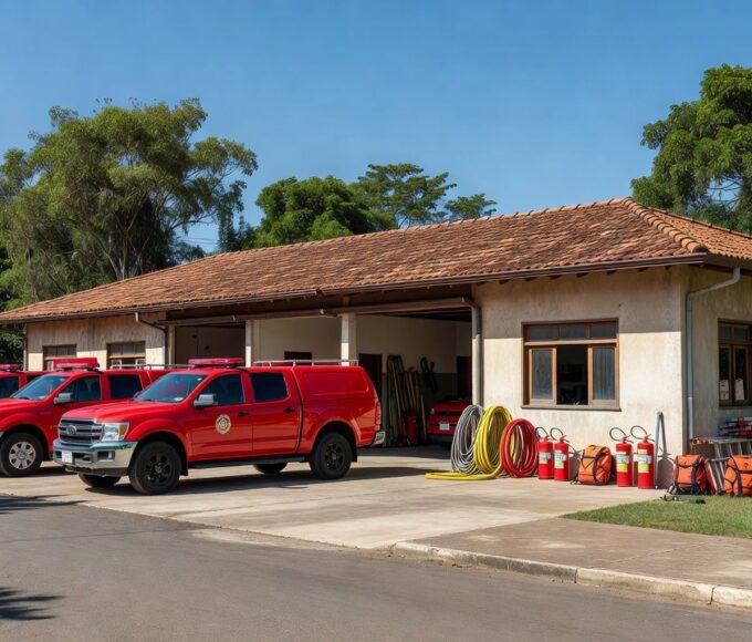 Viaturas do Corpo de Bombeiros em estação brasileira