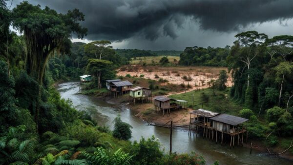Paisagem de Ji-Paraná com clima chuvoso e seco na Amazônia