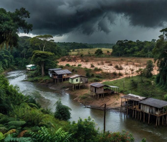 Paisagem de Ji-Paraná com clima chuvoso e seco na Amazônia