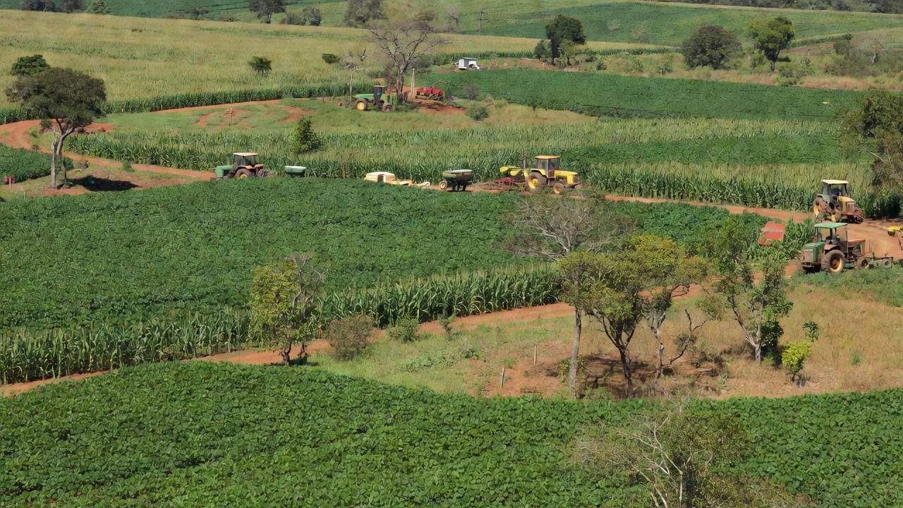 Lavoura de agricultura familiar no Brasil com plantações de soja e milho para o Plano Safra
