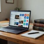 Mesa com laptop e materiais sobre comunicação digital e ética para advogados da OAB RO