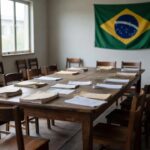 Sala de reuniões no sindicato Sindsef/RO com documentos sobre retroativos e progressões de servidores federais