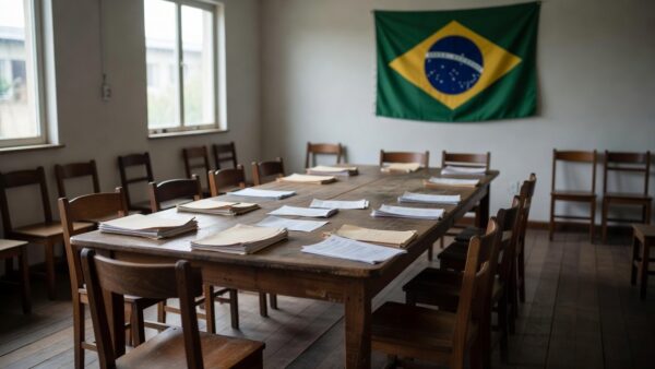 Sala de reuniões no sindicato Sindsef/RO com documentos sobre retroativos e progressões de servidores federais
