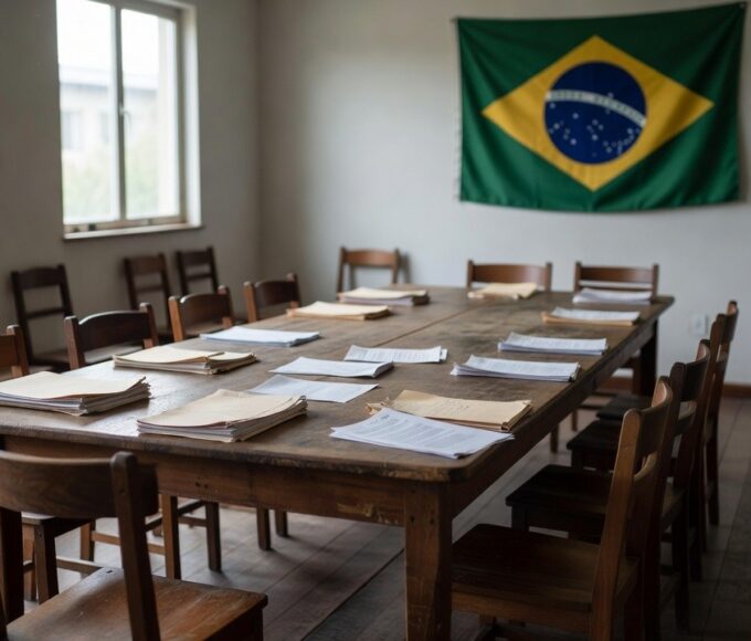 Sala de reuniões no sindicato Sindsef/RO com documentos sobre retroativos e progressões de servidores federais