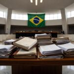 Congresso Nacional em Brasília com documentos sobre reforma tributária