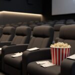 Ingressos de cinema e pipoca em poltrona de cinema em Rondônia