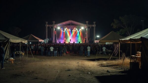 Palco iluminado na ExpoJipa durante evento sertanejo no Brasil
