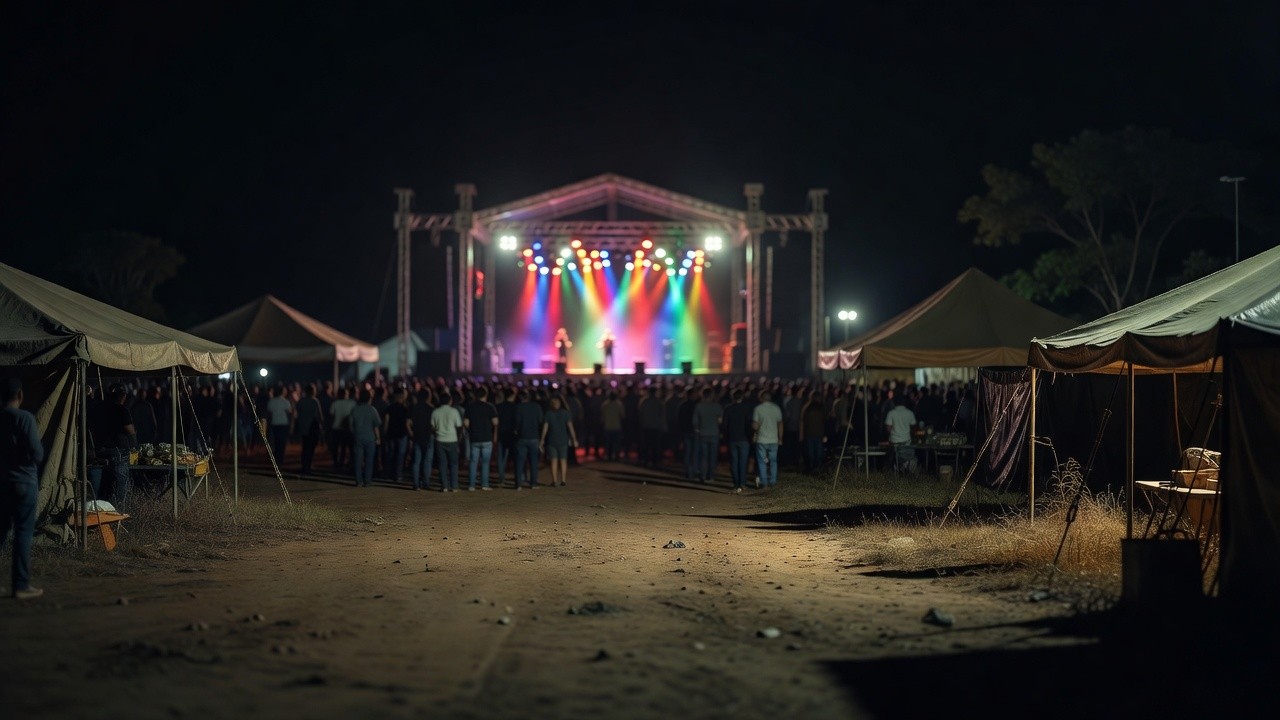 Palco iluminado na ExpoJipa durante evento sertanejo no Brasil