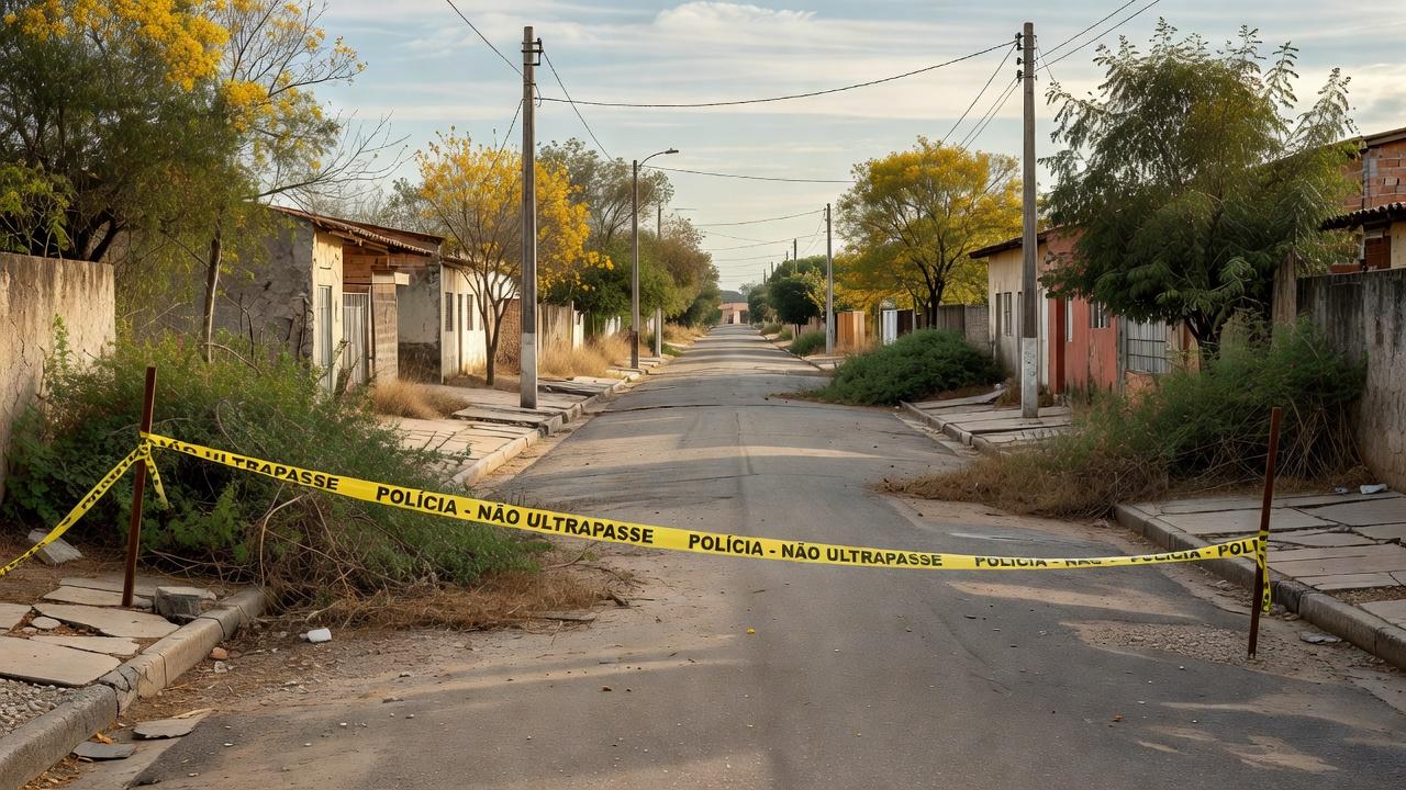 Rua residencial do Bairro Planalto após homicídio com picareta