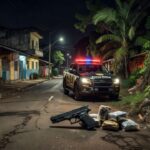 Viatura policial e itens apreendidos em Porto Velho