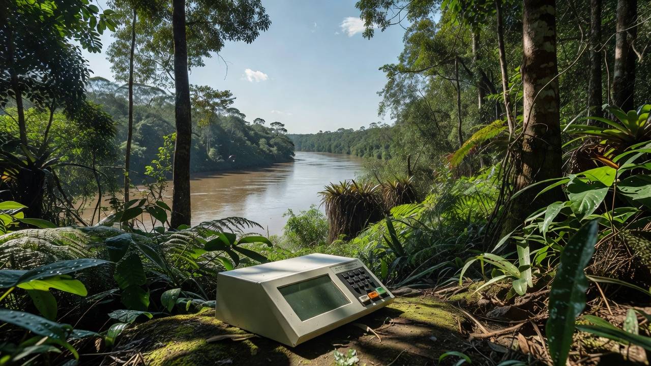 Urna eleitoral em cenário amazônico de Rondônia representando pesquisa para governador