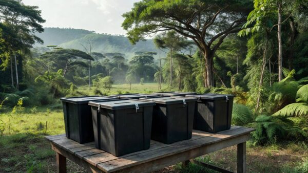 Urnas eleitorais em cenário rural amazônico de Rondônia