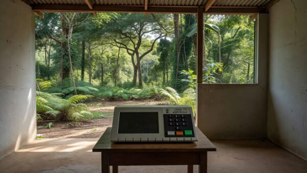 Urna eletrônica em seção de votação em Rondônia para pesquisa de governador