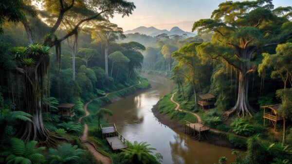 Paisagem amazônica em Rondônia com elementos de turismo sustentável