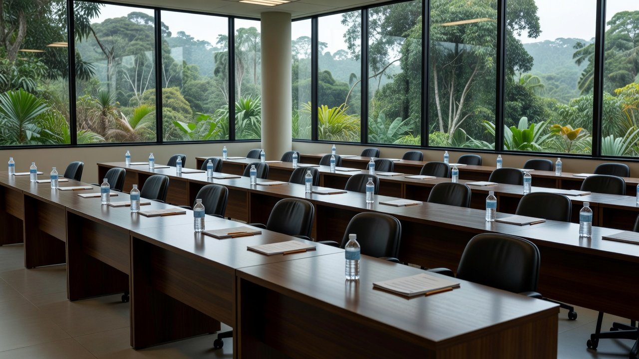 Sala de conferências do TRT-14 em Ji-Paraná durante oficina de planejamento dos 40 anos