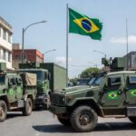 Viaturas das Forças Armadas em centro eleitoral no Brasil