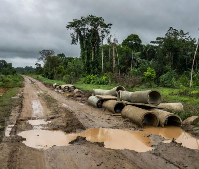 Estrada na Linha Transpurus em Porto Velho com drenagem e manilhas