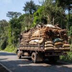 Caminhão de carga em estrada de Rondônia, Brasil, sobre acordo contra excesso de peso