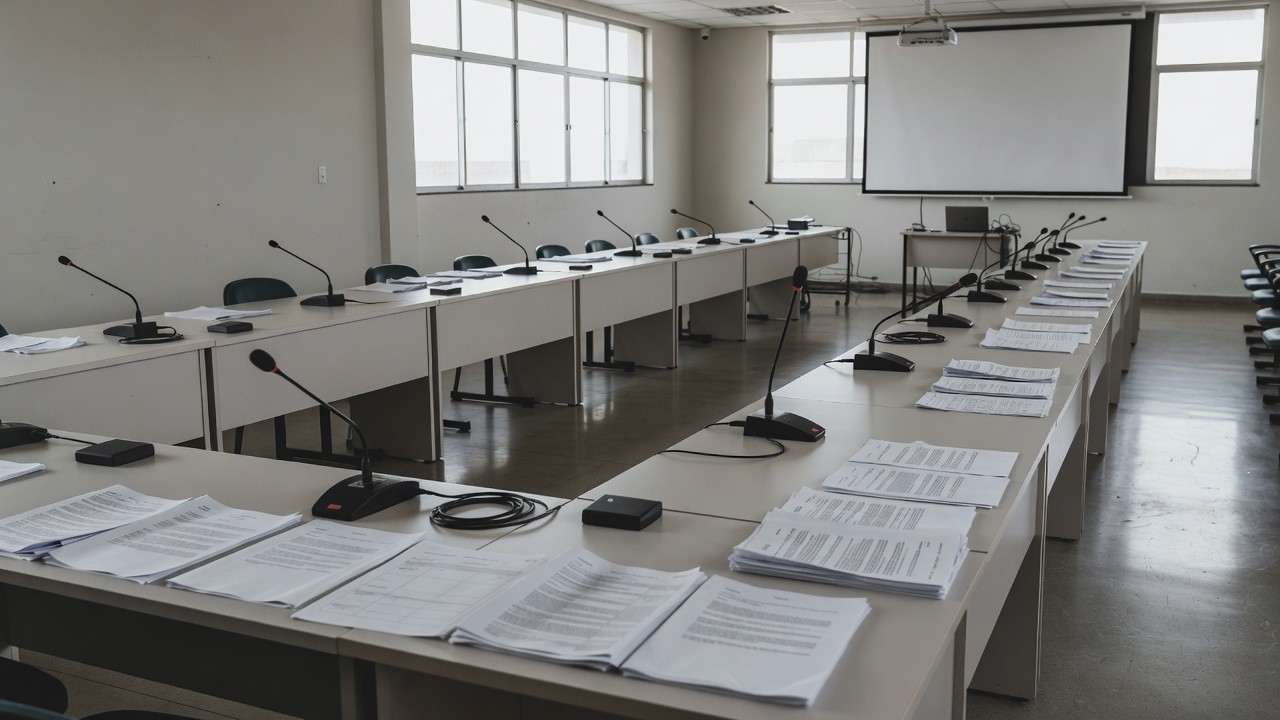Sala de conferências técnica do TCE-RO em Porto Velho para encontro sobre eleições 2026