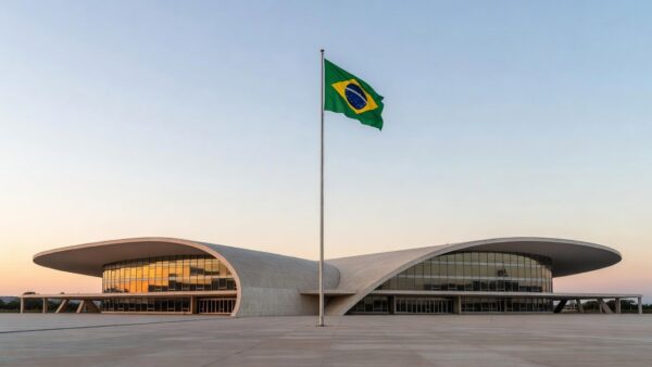 Prédio do TSE em Brasília com bandeira do Brasil