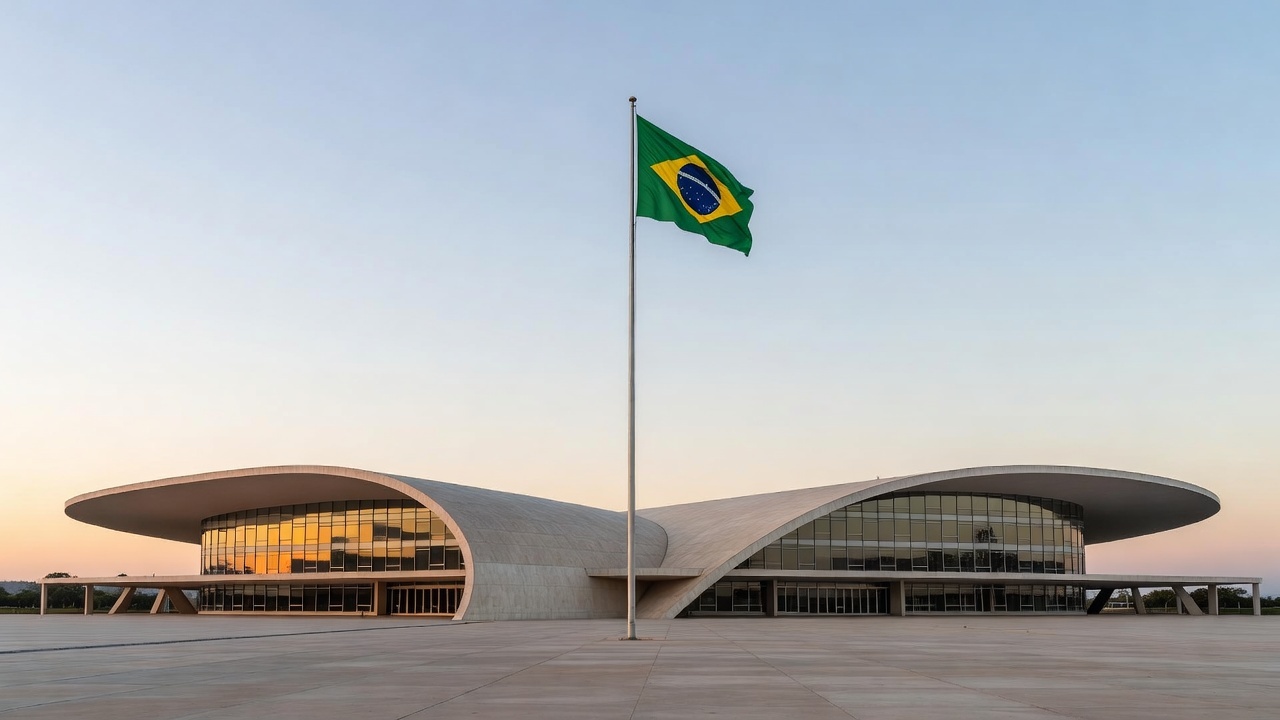Prédio do TSE em Brasília com bandeira do Brasil