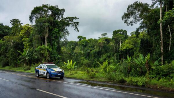 Viatura da PRF em rodovia de Rondônia durante operação policial