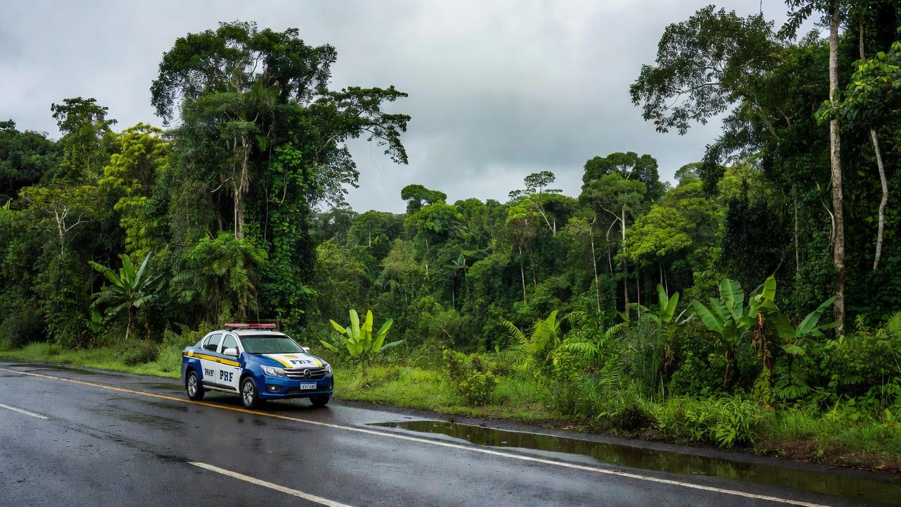Viatura da PRF em rodovia de Rondônia durante operação policial
