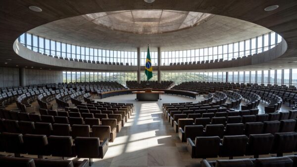 Interior do Senado Federal em Brasília simbolizando articulações políticas para vaga em 2026