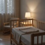 Quarto de bebê com berço em luz suave para melhorar o sono noturno