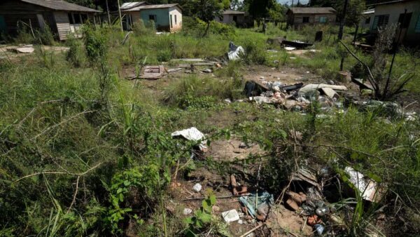 Terreno baldio abandonado no Nova Porto Velho com mato alto e lixo, pedindo limpeza