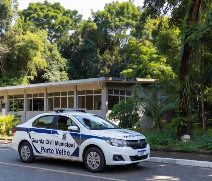 Viatura da Guarda Civil de Porto Velho em frente a prédio público