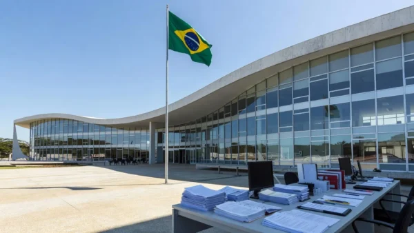 Fachada do TCU em Brasília com bandeira do Brasil