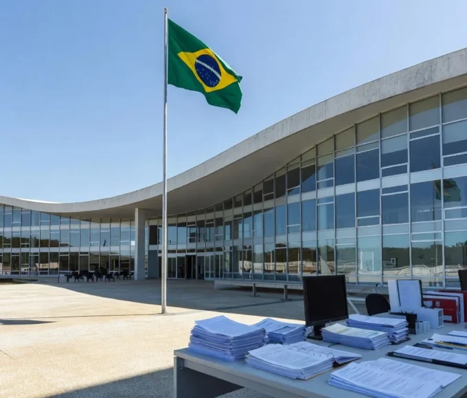 Fachada do TCU em Brasília com bandeira do Brasil