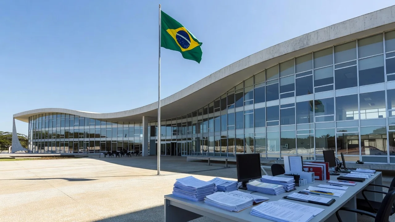 Fachada do TCU em Brasília com bandeira do Brasil