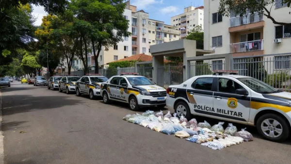 Viaturas da PM em operação de apreensão de drogas no Condomínio Porto Belo