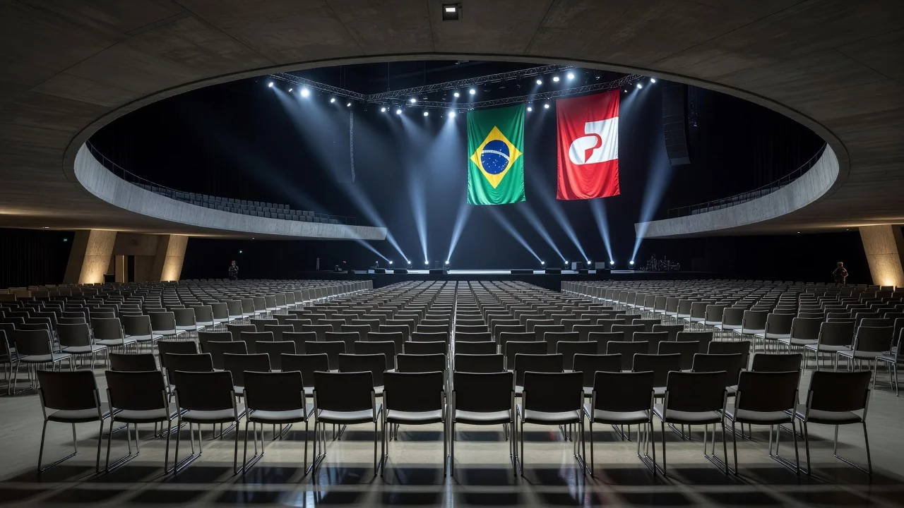 Auditório em Brasília preparado para convenção do Progressistas sobre eleições 2026