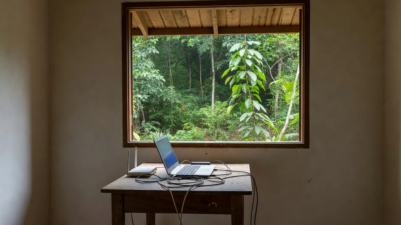 Ambiente de home office com laptop e internet instável em Porto Velho