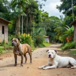 Pitbulls em rua residencial de Porto Velho, Rondônia