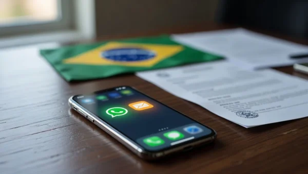 Smartphone com notificações de intimação judicial por WhatsApp e SMS no Brasil