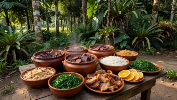 Mesa com feijoada tradicional em evento da advocacia em Porto Velho