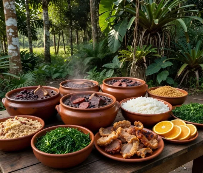 Mesa com feijoada tradicional em evento da advocacia em Porto Velho