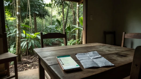 Smartphone com WhatsApp para mudança de titularidade de conta de energia Energisa Rondônia