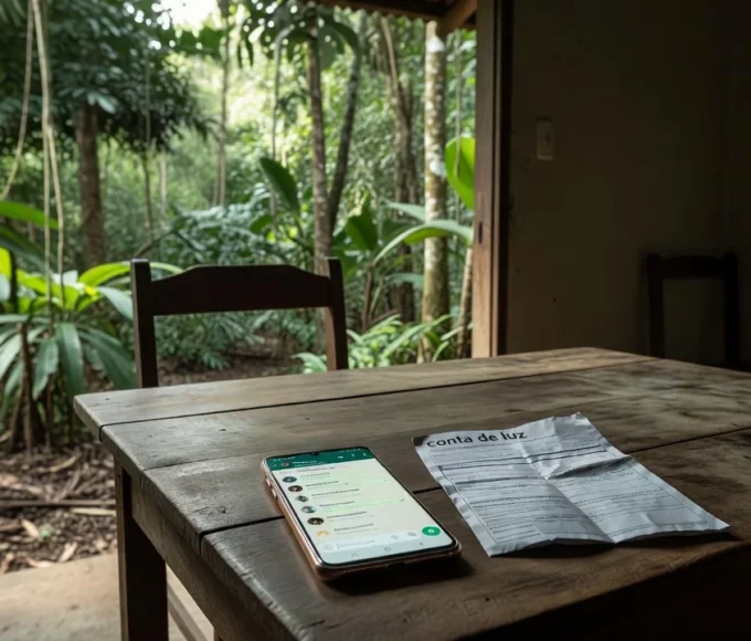 Smartphone com WhatsApp para mudança de titularidade de conta de energia Energisa Rondônia