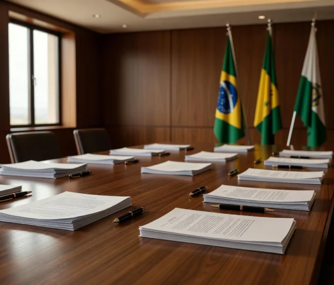 Mesa com documentos e bandeiras representando pacto da OAB-RO contra desinformação nas eleições
