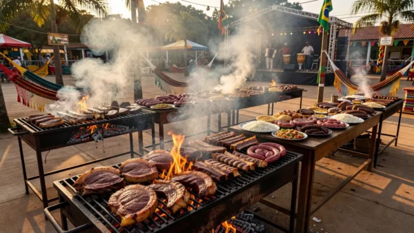 Carnes grelhadas em festival de churrasco em Jaru, Rondônia