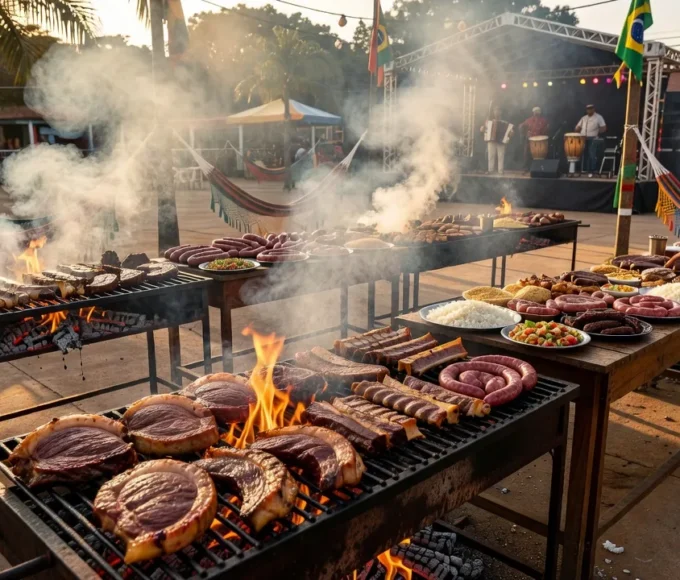 Carnes grelhadas em festival de churrasco em Jaru, Rondônia