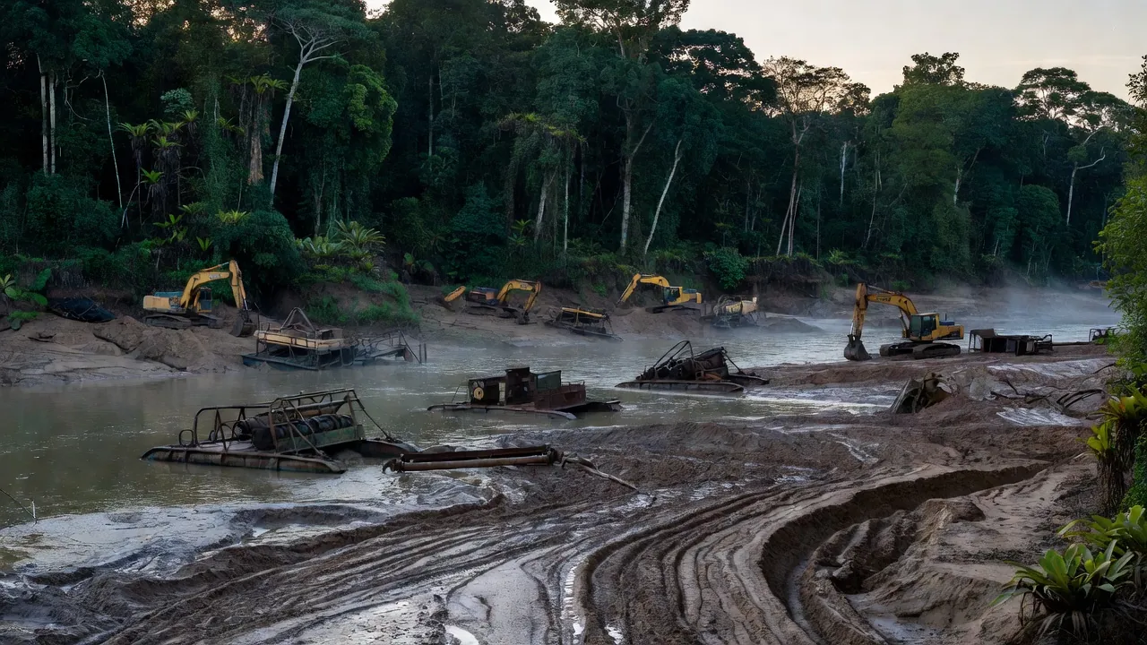 Área de mineração ilegal de ouro na Amazônia em Rondônia e Mato Grosso